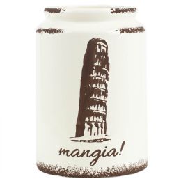 6 Wholesale Home Basics Mangia Leaning Tower of Pisa Ceramic Utensil Crock, Ivory