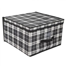 12 pieces Home Basics Plaid Non-Woven Jumbo Storage Box with Label Window, Black - Storage & Organization