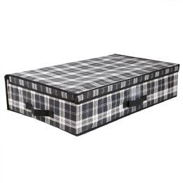 12 pieces Home Basics Plaid Non-Woven Under the Bed Storage Box with Label Window, Black - Storage & Organization