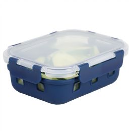 12 Wholesale Michael Graves Design Rectangle Medium 21 Ounce High Borosilicate Glass Food Storage Container with Plastic Lid, Indigo