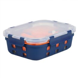 12 Wholesale Michael Graves Design Rectangle Large 35 Ounce High Borosilicate Glass Food Storage Container with Plastic Lid, Indigo