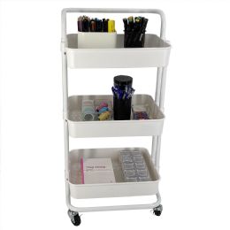 3 pieces Home Basics 3 Tier Steel Rolling Utility Cart with 2 Locking Wheels, White - Storage & Organization