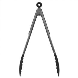 24 Wholesale Home Basics Stainless Steel Silicone Kitchen Tongs, Black
