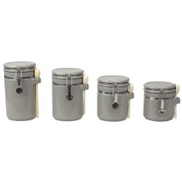 2 pieces Home Basics 4 Piece Ceramic Canister Set With Wooden Spoons, Grey - Storage & Organization