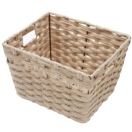 6 Wholesale Home Basics Medium Faux Rattan Basket with Cut-out Handles, Taupe