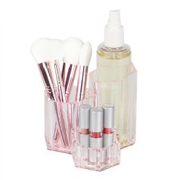 12 pieces Home Basics Tri-Stand Plastic Cosmetic Organizer with Rose Bottom - Storage & Organization