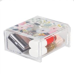 12 pieces Home Basics Floral Plastic Cosmetic Box, Clear - Cosmetic Cases