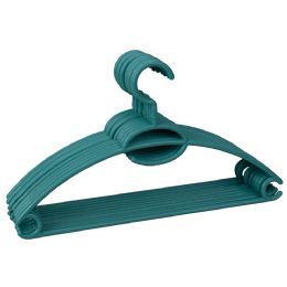 12 pieces Home Basics Tubular Plastic Hanger with Concave Sides and Center Accessory Hook, (Pack of 10), Turquoise - Hangers