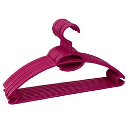 12 pieces Home Basics Tubular Plastic Hanger with Concave Sides and Center Accessory Hook, (Pack of 10), Fuchsia - Hangers