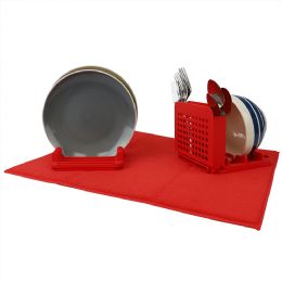 12 Wholesale Home Basics 3 Section Dish Drying Rack with Mat, Red