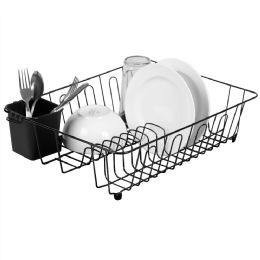 12 pieces Home Basics Large Vinyl Coated Wire Dish Rack With Utensil Holder, Black - Dish Drying Racks