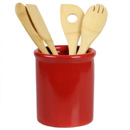 6 pieces Home Basics Glazed Ceramic Utensil Crock, Red - Storage & Organization
