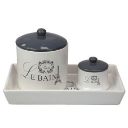 6 pieces of Le Bain Paris 2 Piece Ceramic Canister Set With Coordinating Ceramic Vanity Tray, White