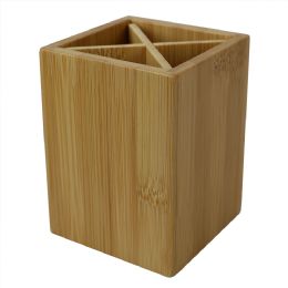 6 Wholesale Home Basics 4 Section Square Bamboo Pen Holder, Natural