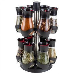 4 Wholesale Home Basics Contemporary Gourmet Revolving 12-Jar Two Tier Spice Rack, Black