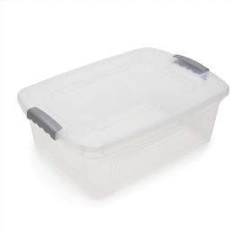 9 Wholesale Home Basics 20 Liter Rectangular Plastic Storage Container with lid, Clear