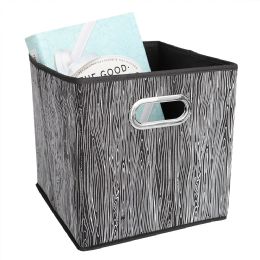 12 pieces Home Basics Wood Tone Collapsible Non-Woven Storage Bin with Grommet Handle, Black - Storage & Organization