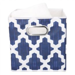 12 pieces Home Basics Lattice Collapsible Non-Woven Storage Bin with Grommet Handle, Navy - Storage & Organization