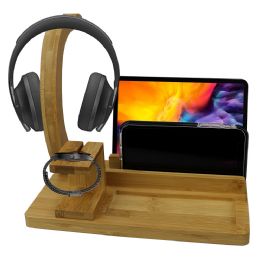 6 pieces Home Basics Bamboo Headphone Station, Natural - Cell Phone Accessories