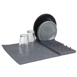 12 Wholesale Home Basics Low Profile Easy to Store Foldable Plastic Dish Drying Rack with Super Absorbent Micro Fiber Drying Mat, Grey