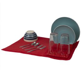 12 Wholesale Home Basics Low Profile Plastic Dish Drying Rack with Buttoned Micro Fiber Drying Mat, Red