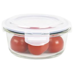 12 Wholesale Michael Graves Design 21 Ounce High Borosilicate Glass Round Food Storage Container with Indigo Rubber Seal