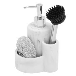 12 pieces Home Basics Soap Dispenser with Brush and Sponge, White - Soap Dishes & Soap Dispensers