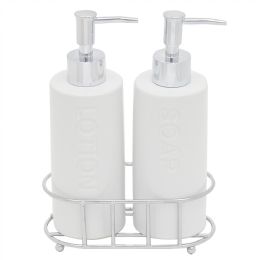 6 Wholesale Home Basics 2-Piece Ceramic Dispensers With Caddy, White