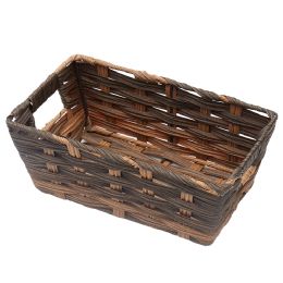 6 Bulk Home Basics Small Faux Rattan Basket with Cut-out Handles, Coffee