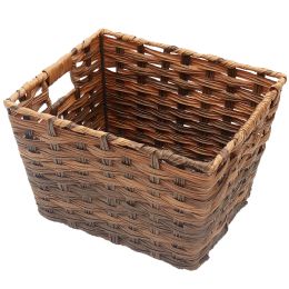 6 pieces Home Basics Medium Faux Rattan Basket with Cut-out Handles, Coffee - Baskets