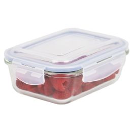 12 Wholesale Michael Graves Design 21 Ounce High Borosilicate Glass Rectangle Food Storage Container with Indigo Rubber Seal