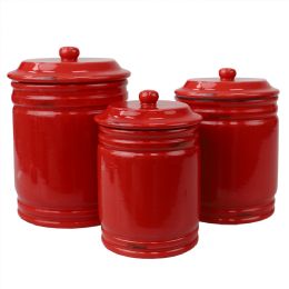 2 pieces Home Basics Bella 3 Piece Ceramic Canisters, Red - Storage & Organization