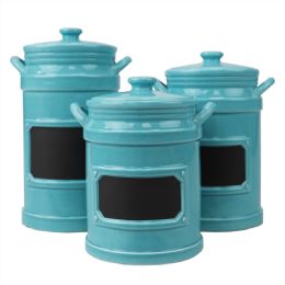 2 pieces Home Basics 3 Piece Ceramic Canisters with Chalkboard Labels, Turquoise - Storage & Organization