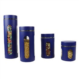 4 pieces Home Basics 4 Piece Stainless Steel Canisters with Multiple Peek-Through Windows, Navy - Storage & Organization