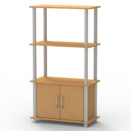 Home Basics 4 Tier Storage Shelf with Cabinet, Natural - Storage & Organization