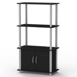 Home Basics 4 Tier Storage Shelf with Cabinet, Black - Storage & Organization