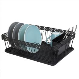 6 pieces Home Basics 3 Piece Decorative Wire Steel Dish Rack, Black - Dish Drying Racks