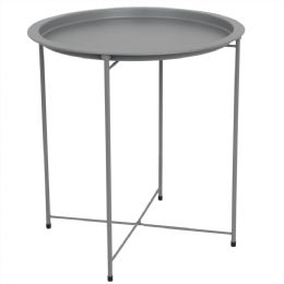 6 Wholesale Home Basics Foldable Round MultI-Purpose Side Accent Metal Table, Matte Grey