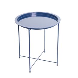 6 Wholesale Home Basics Round Metal Tray Top Side Table, Navy