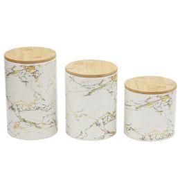 3 pieces Home Basics Faux Marble 3 Piece Ceramic Canister Set With Bamboo Tops, White - Storage & Organization