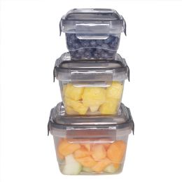 12 Wholesale Home Basics Locking Square Food Storage Containers with Grey Steam Vented Lids, (Set of 6)