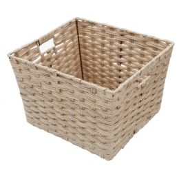 6 pieces Home Basics X-Large Faux Rattan Basket with Cut-out Handles, Taupe - Baskets