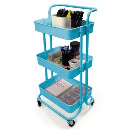 3 pieces Home Basics 3 Tier Steel Rolling Utility Cart With 2 Locking Wheels, Blue - Storage & Organization