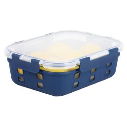 12 Wholesale Michael Graves Design Rectangle X-Large 51 Ounce High Borosilicate Glass Food Storage Container with Plastic Lid, Indigo