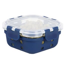12 Wholesale Michael Graves Design Square 13 Ounce High Borosilicate Glass Food Storage Container with Plastic Lid, Indigo