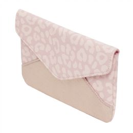 12 Bulk Home Basics Leopard Cosmetic Envelope Clutch, Pink
