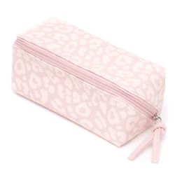 12 pieces Home Basics Leopard Zippered Cosmetic Accessory Case, Pink - Cosmetic Cases