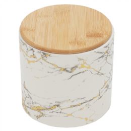12 pieces Home Basics Marble Like Small Ceramic Canister with Bamboo Top, White - Storage & Organization