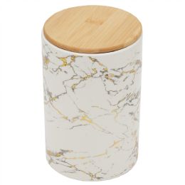 12 pieces Home Basics Marble Like Large Ceramic Canister with Bamboo Top, White - Storage & Organization