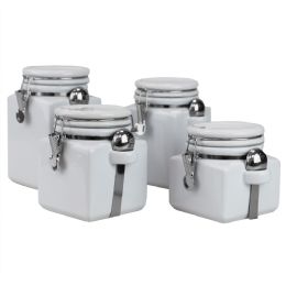 2 pieces Home Basics Easy Grip 4 Piece Ceramic Canisters with Spoons, White - Storage & Organization